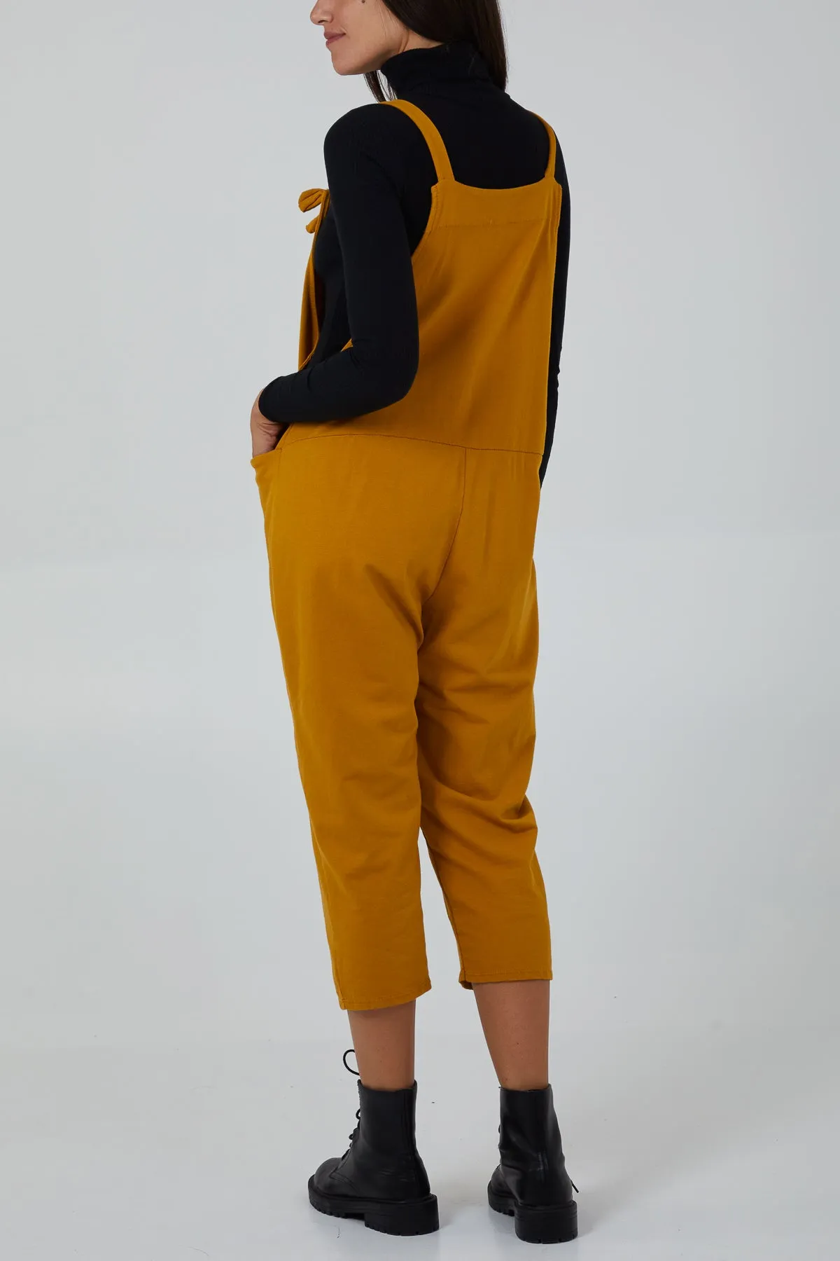 Bow Detail Plain Dungarees