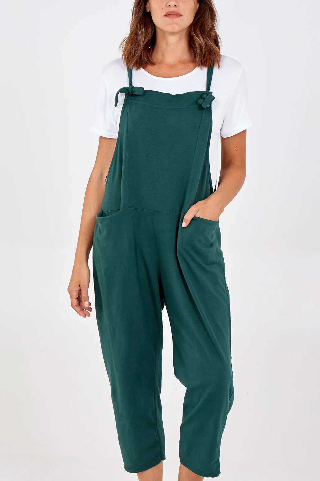 Bow Detail Plain Dungarees