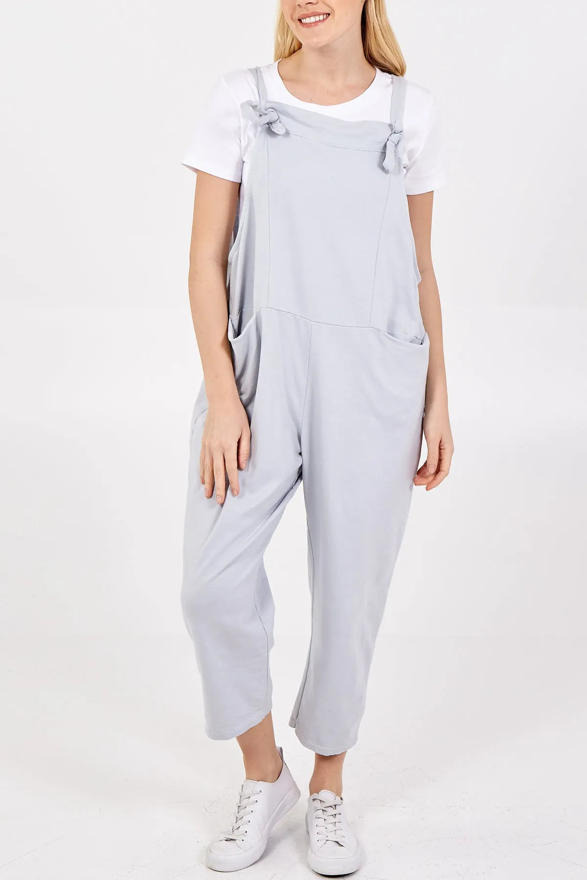 Bow Detail Plain Dungarees