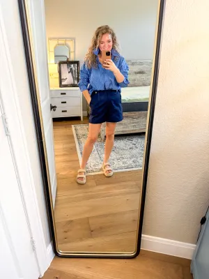 Bright Blue & White Striped Button Up