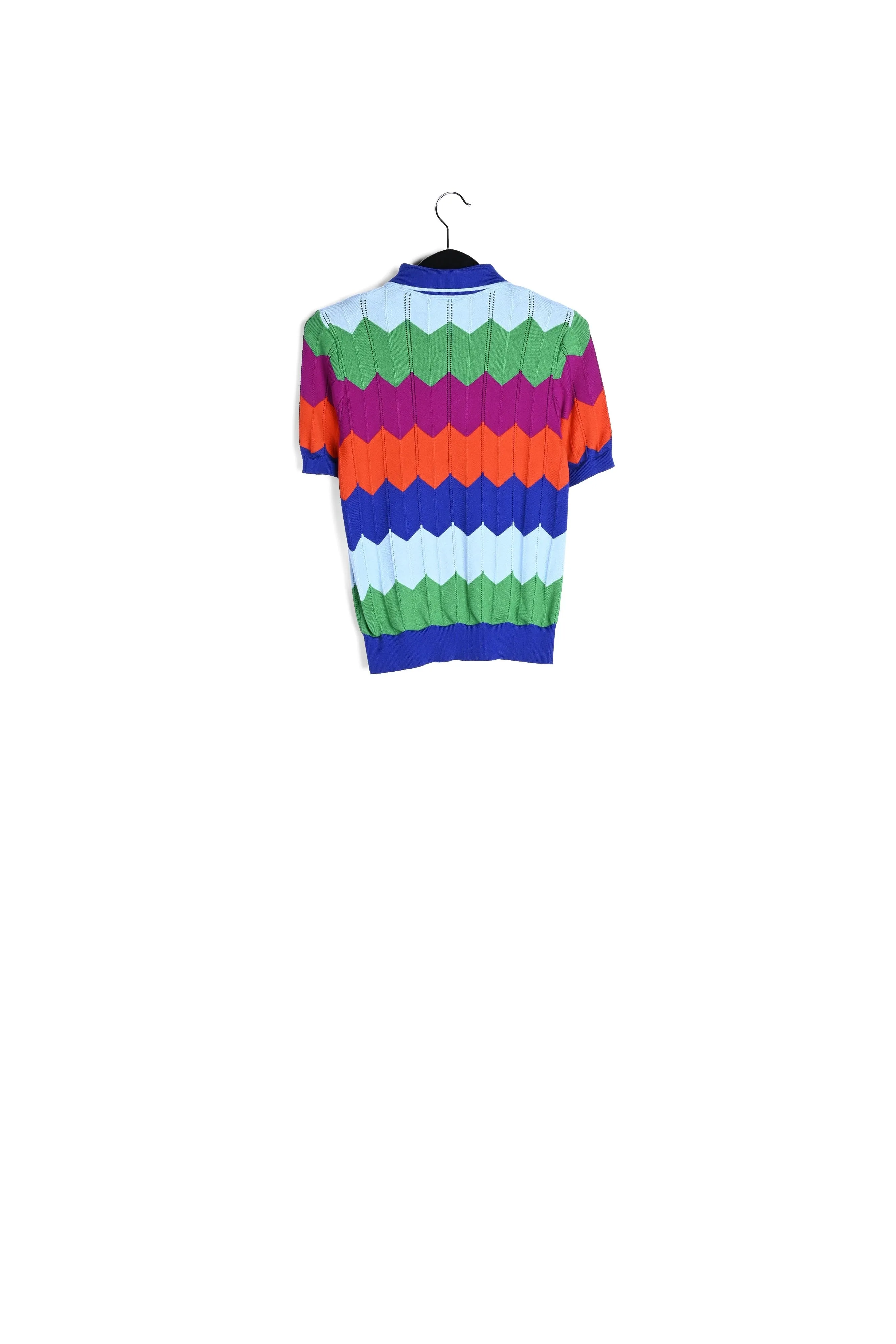 Bright multicolored zigzag pattern knitted polo shirt