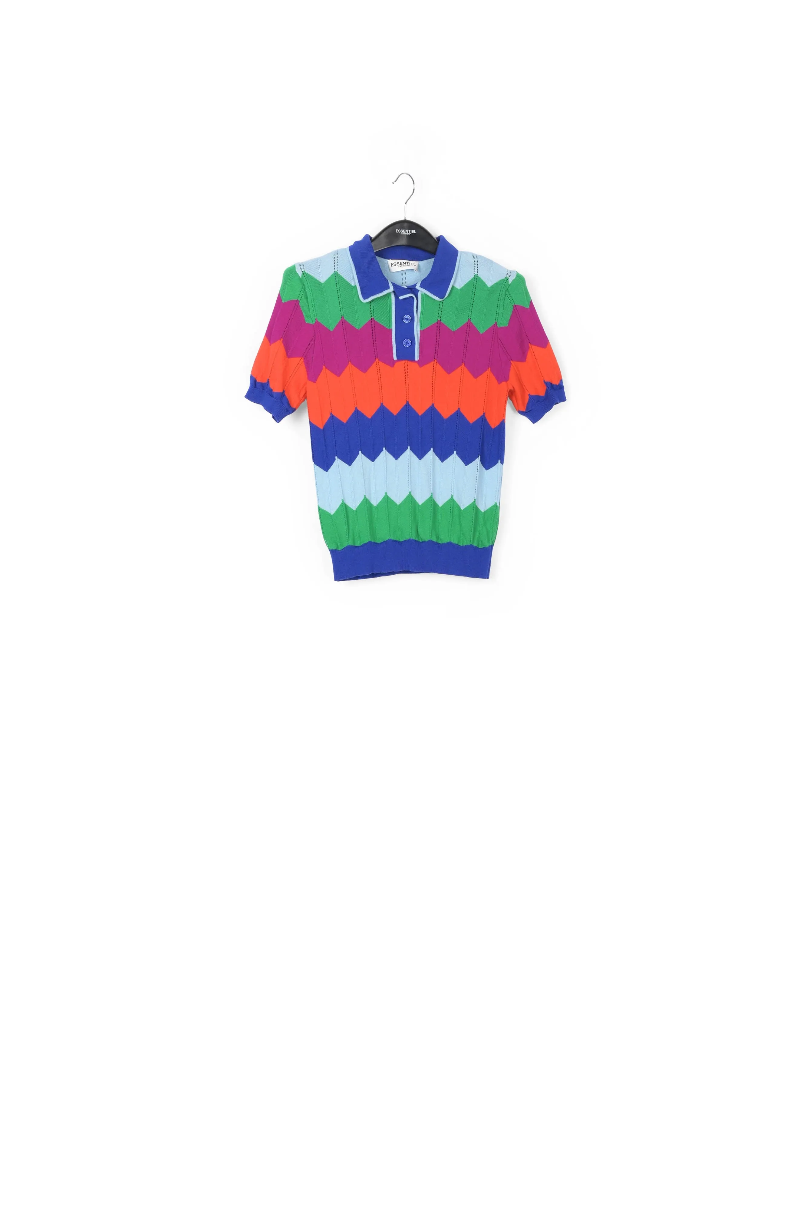 Bright multicolored zigzag pattern knitted polo shirt