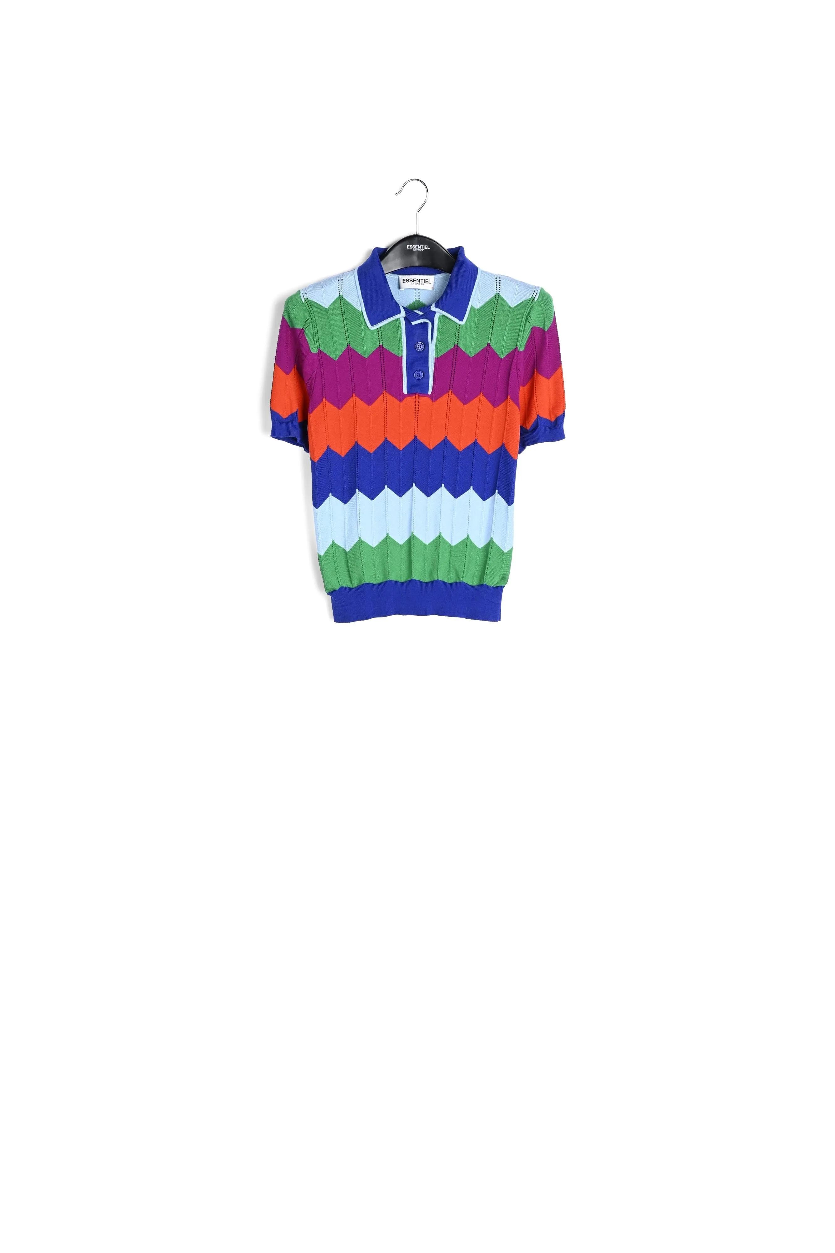 Bright multicolored zigzag pattern knitted polo shirt