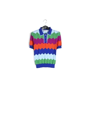 Bright multicolored zigzag pattern knitted polo shirt