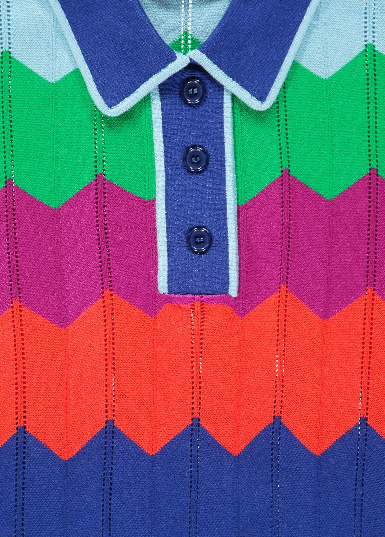Bright multicolored zigzag pattern knitted polo shirt