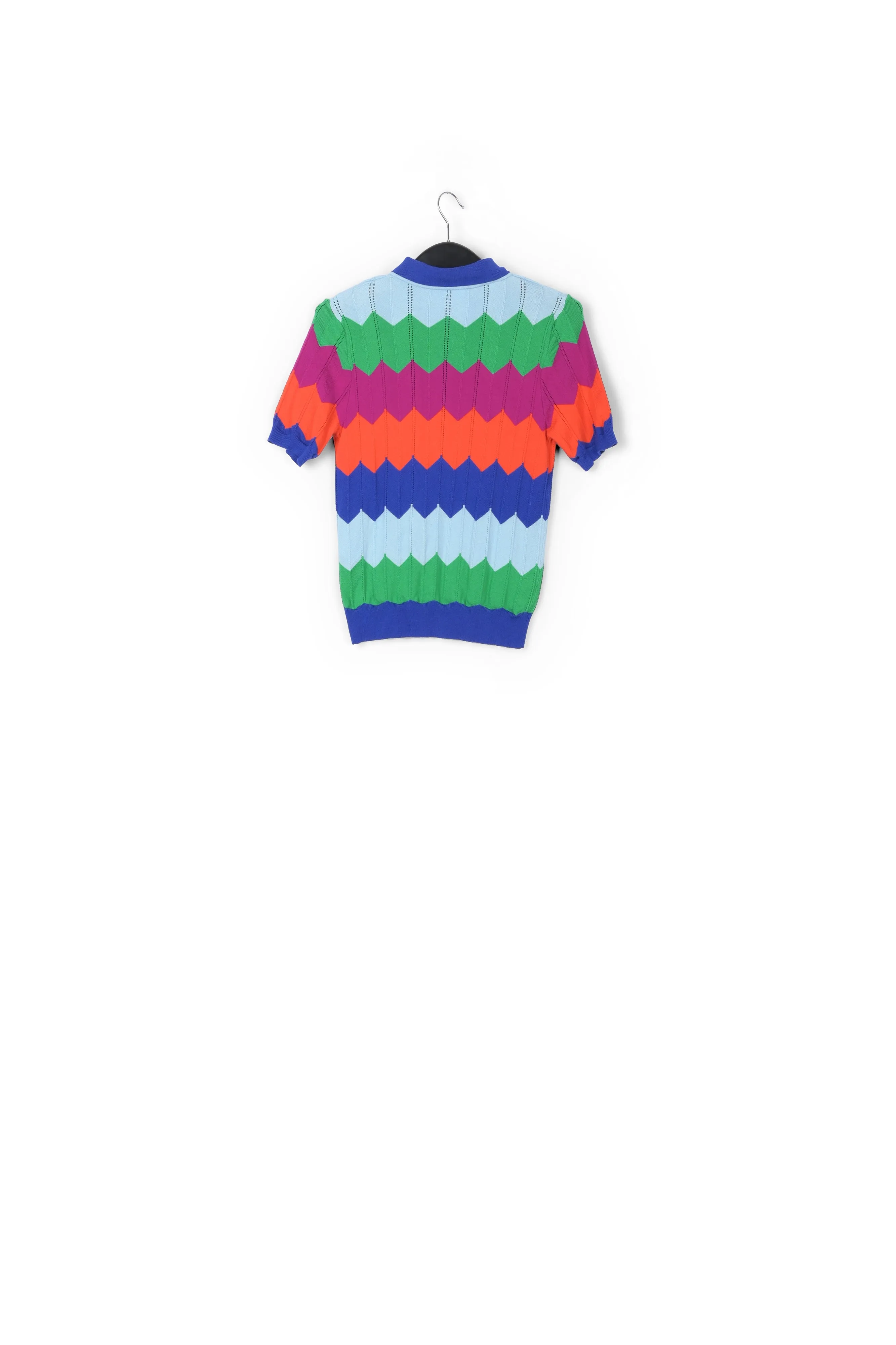 Bright multicolored zigzag pattern knitted polo shirt