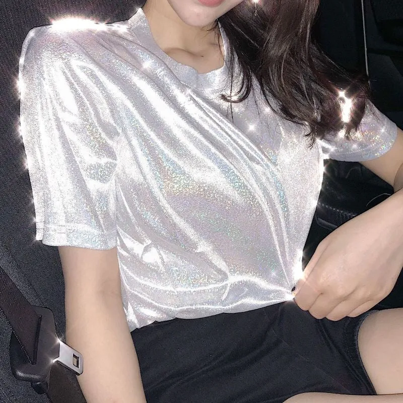 Bright Silk Shiny Sexy Short Sleeve Shirt