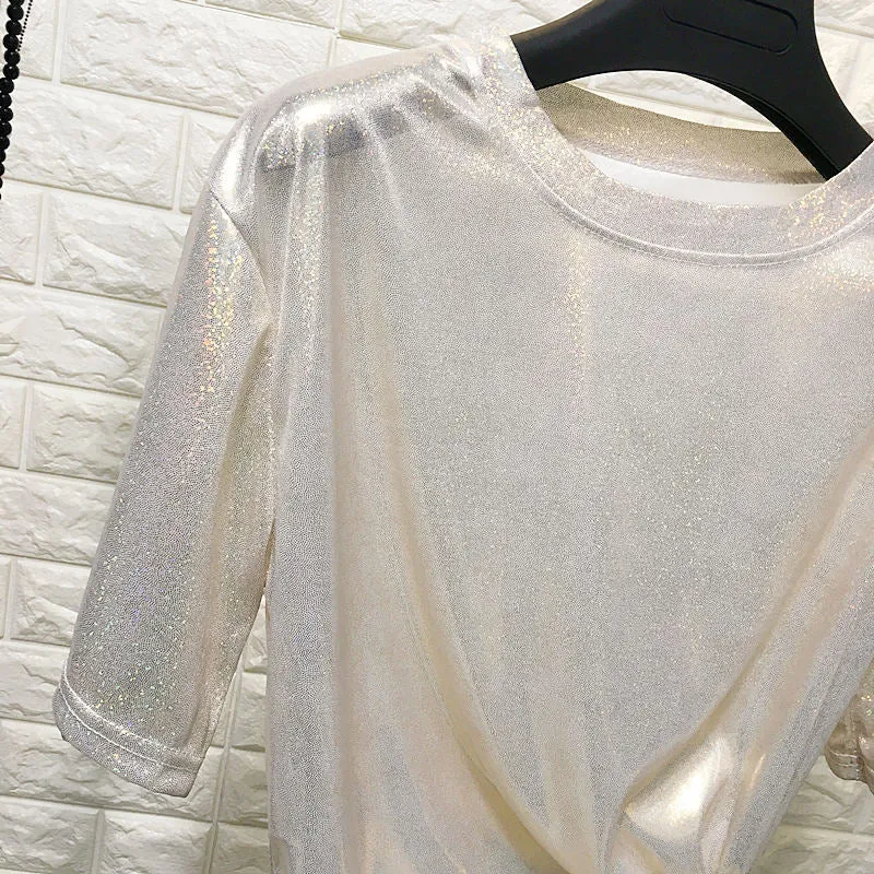 Bright Silk Shiny Sexy Short Sleeve Shirt