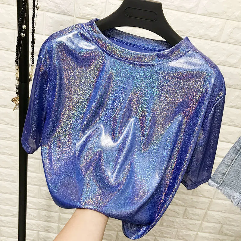 Bright Silk Shiny Sexy Short Sleeve Shirt