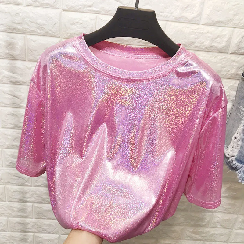 Bright Silk Shiny Sexy Short Sleeve Shirt