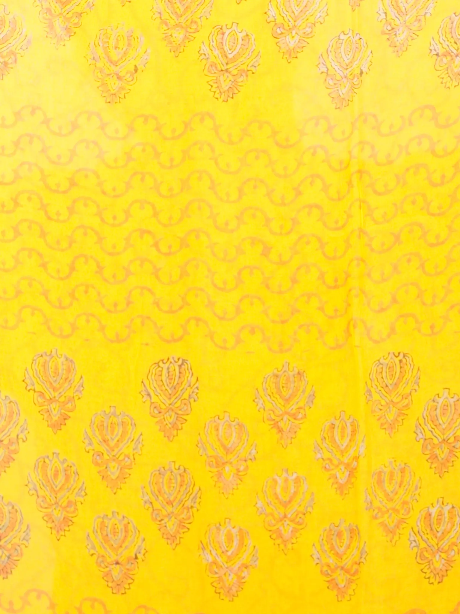 Bright Yellow Hand Block Printed Chiffon Saree with Zari Border - S031703417