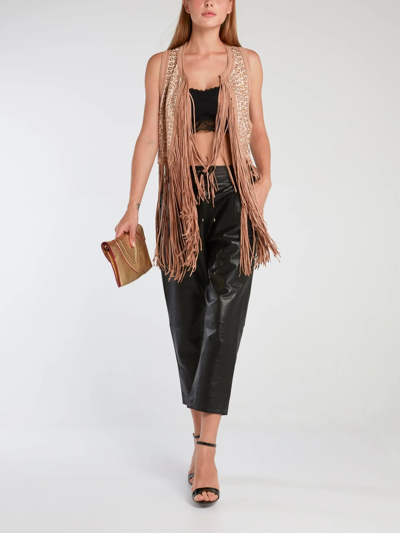 Brown Fringed Boho Gilet