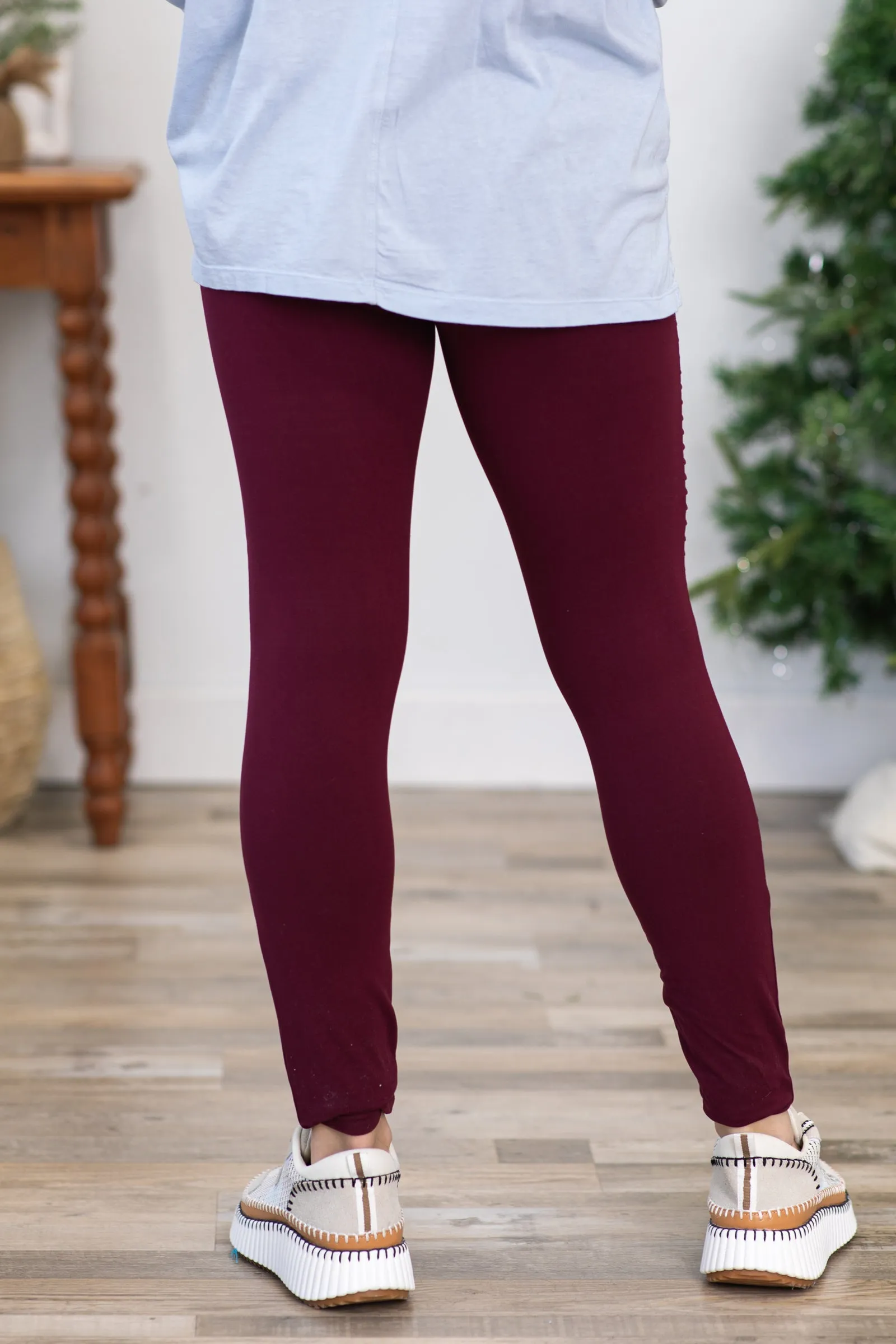 Burgundy Wide Waistband Moto Leggings