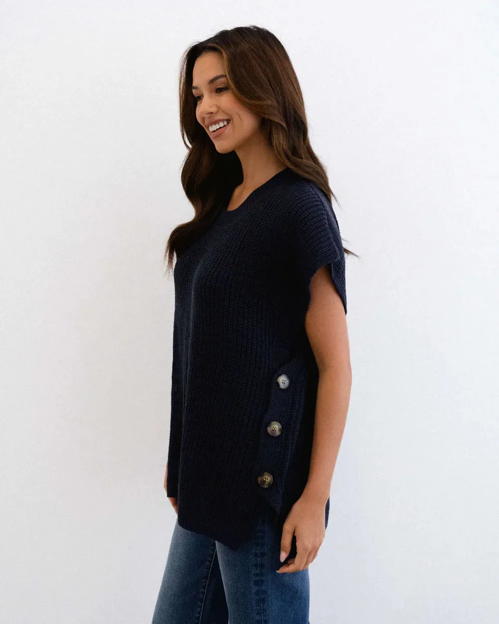 Button Vest - Navy