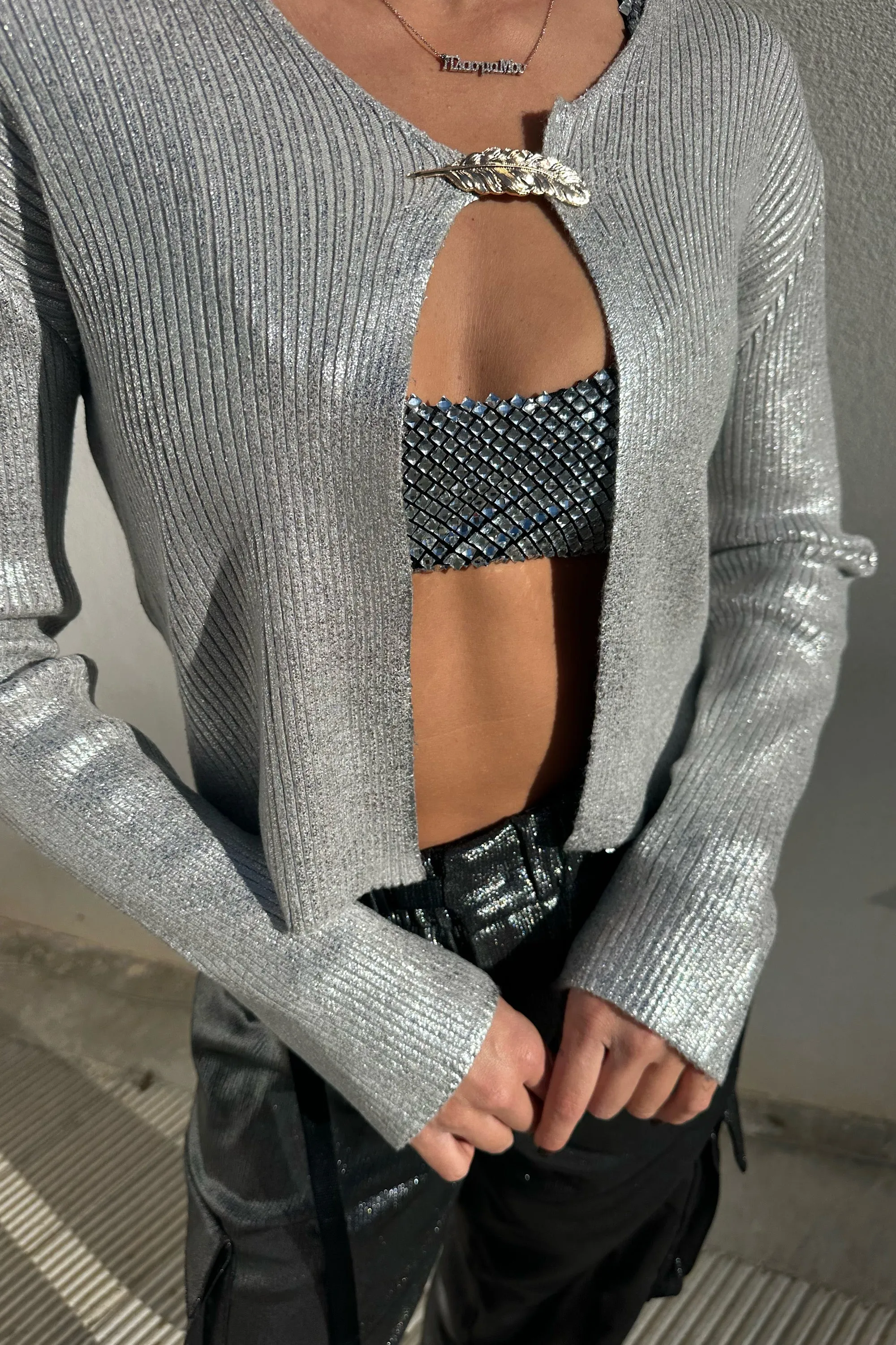 CARDIGAN IN COSTINA LAMINATA