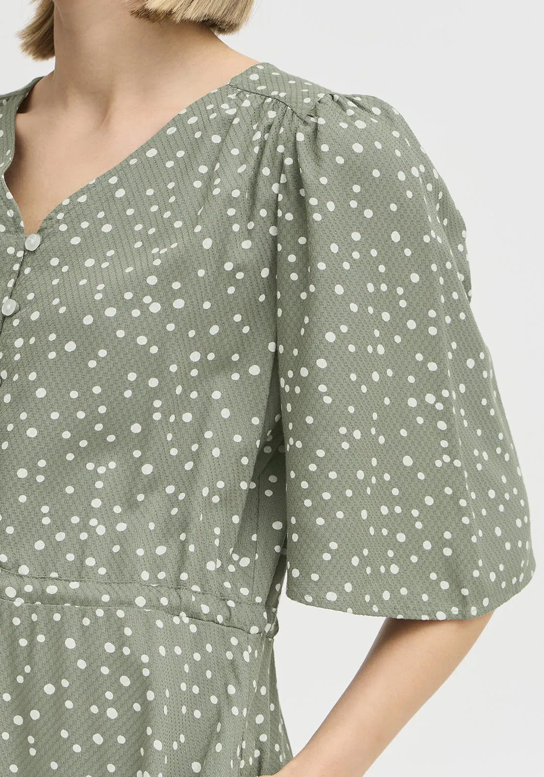 Casual Flared Sleeve Light Woven Dress - Green