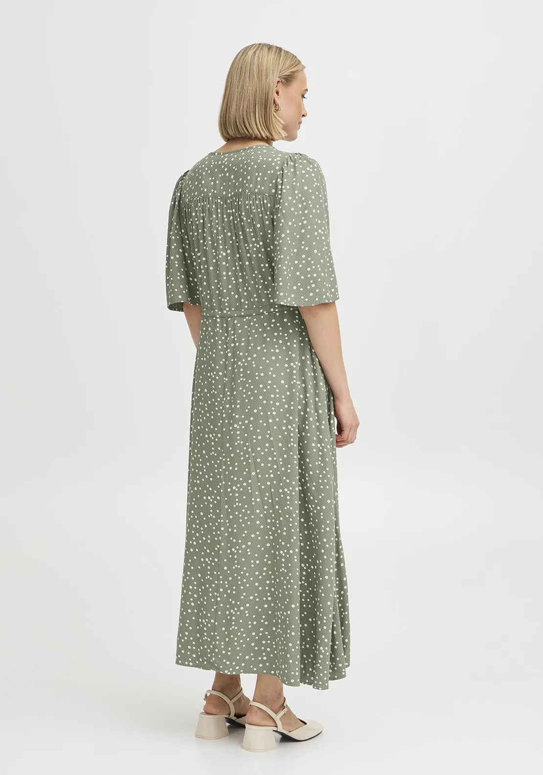 Casual Flared Sleeve Light Woven Dress - Green
