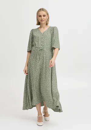 Casual Flared Sleeve Light Woven Dress - Green