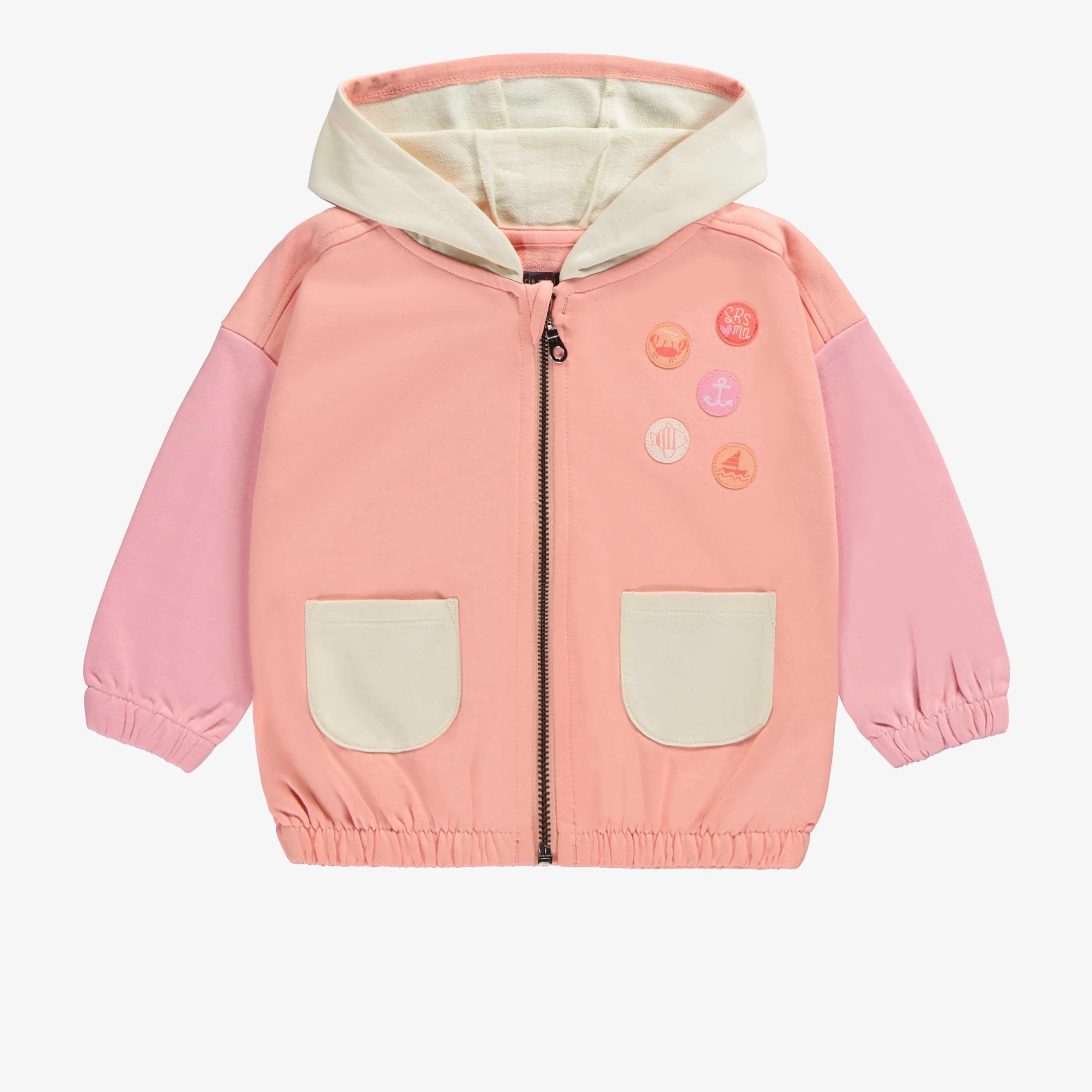 Chandail à capuchon coupe décontracté avec manches longues rose, bébé || Pink long sleeves relaxed fit hoodie, baby