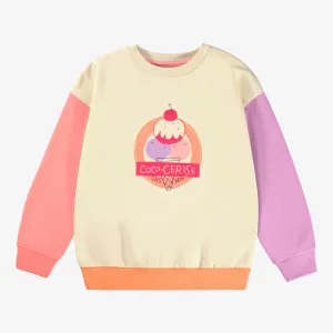 Chandail crème avec blocs de couleur, enfant || Cream sweater with color blocks, child