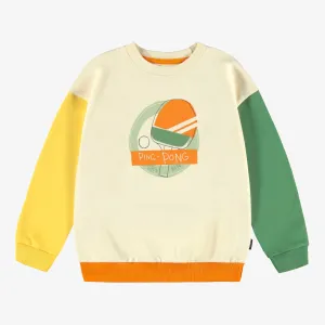 Chandail crème avec blocs de couleur, enfant||Cream sweater with color blocks, child
