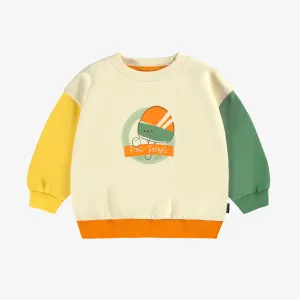 Chandail crème en coton français avec blocs de couleur, bébé || Cream sweater in french cotton with color blocks, baby