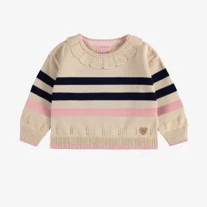 Chandail de maille manches longues crème et marine, bébé || Cream and navy long sleeves knit sweater, baby