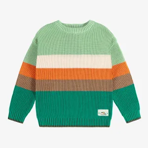 Chandail de maille manches longues vert, crème et orange, enfant || Long sleeves rib knit sweater green, cream orange, child