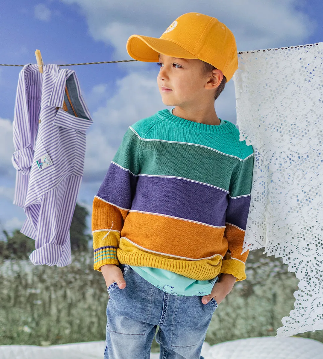 Chandail en tricot à rayures colorées, enfant||Knit sweater with colorful stripes, child