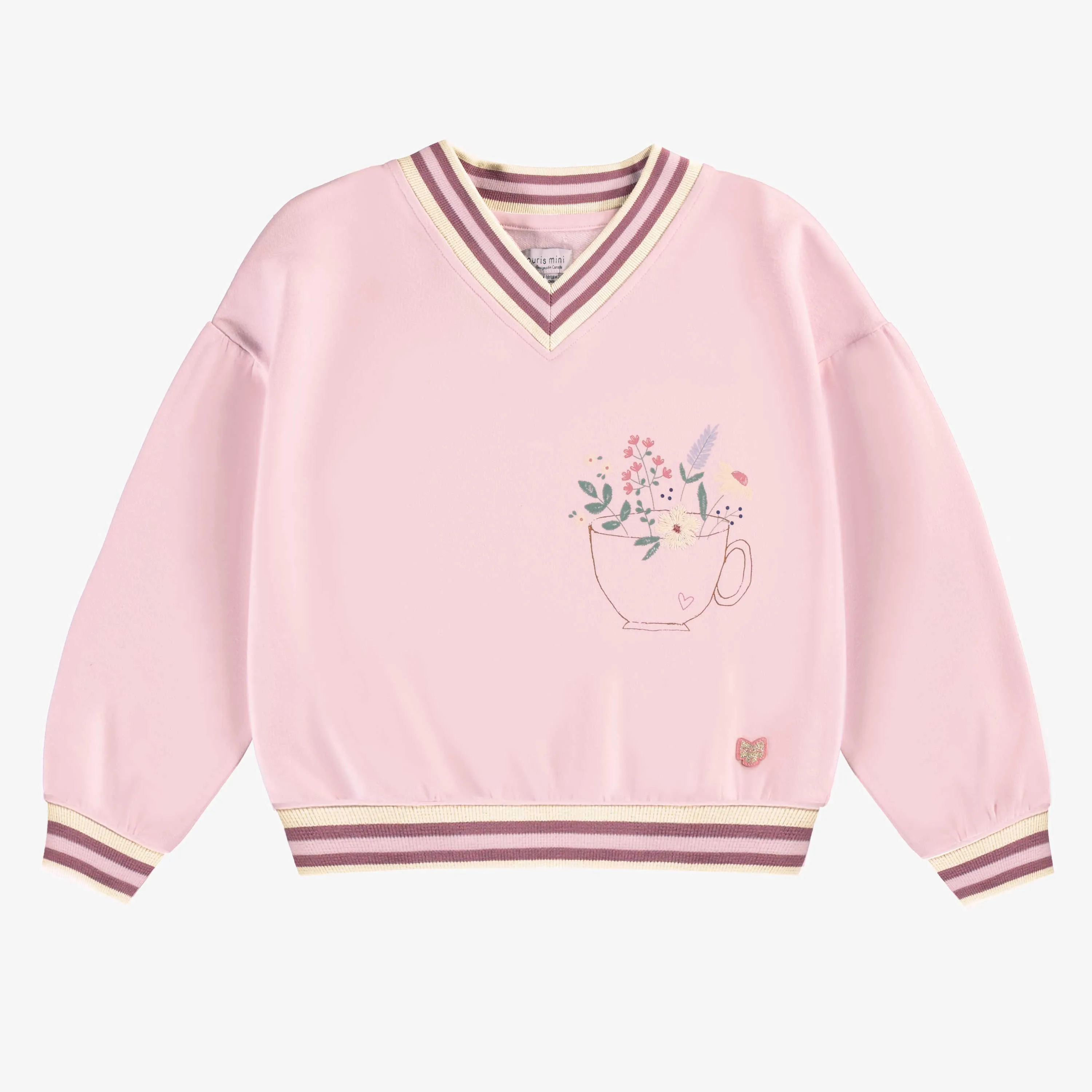 Chandail rose en coton français avec illustration, enfant || Pink sweater in French terry with illustration, child