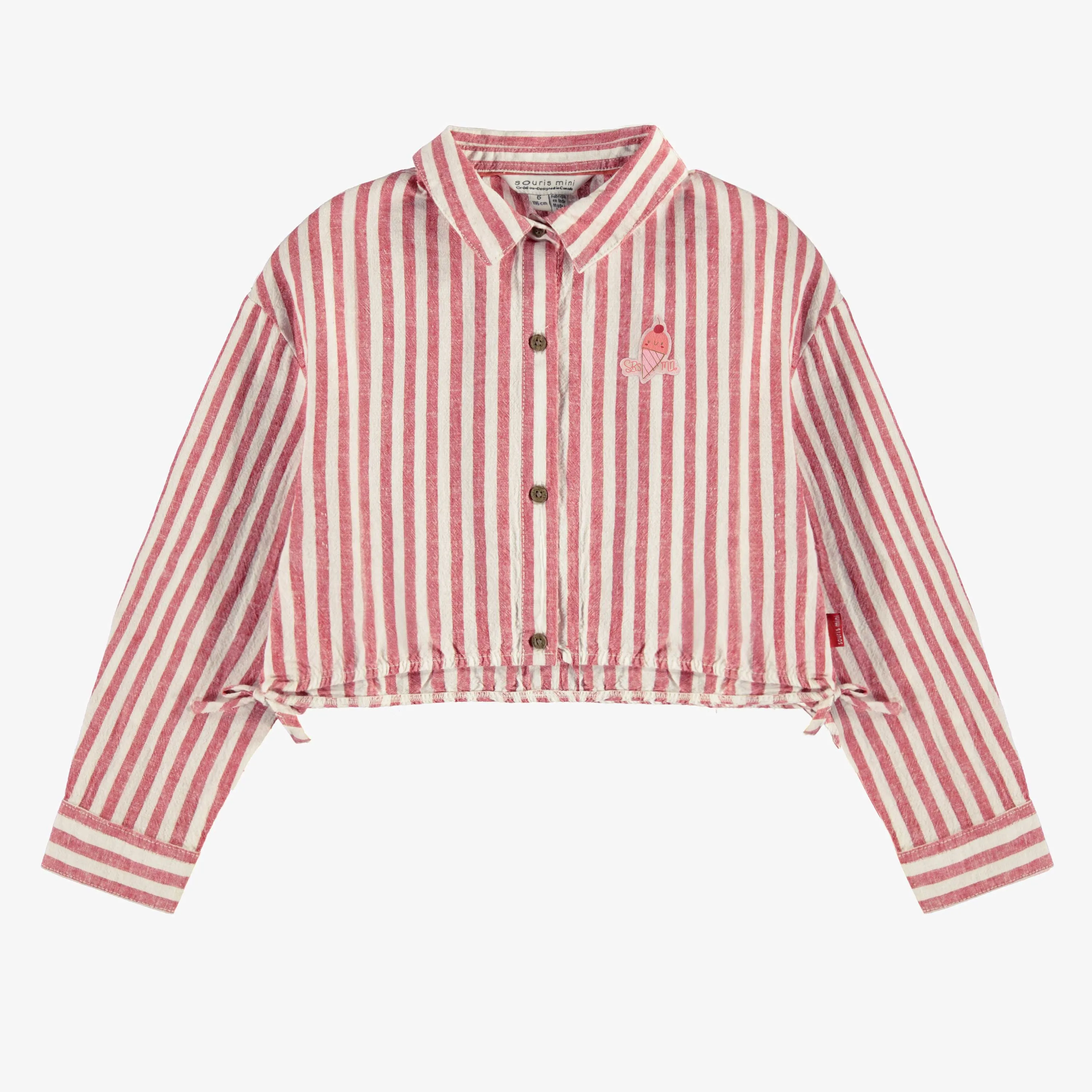 Chemise manches longues de coupe ample rouge et crème à rayures, enfant || Red and white long sleeve striped shirt, child