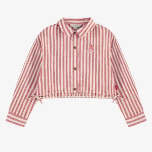 Chemise manches longues de coupe ample rouge et crème à rayures, enfant || Red and white long sleeve striped shirt, child