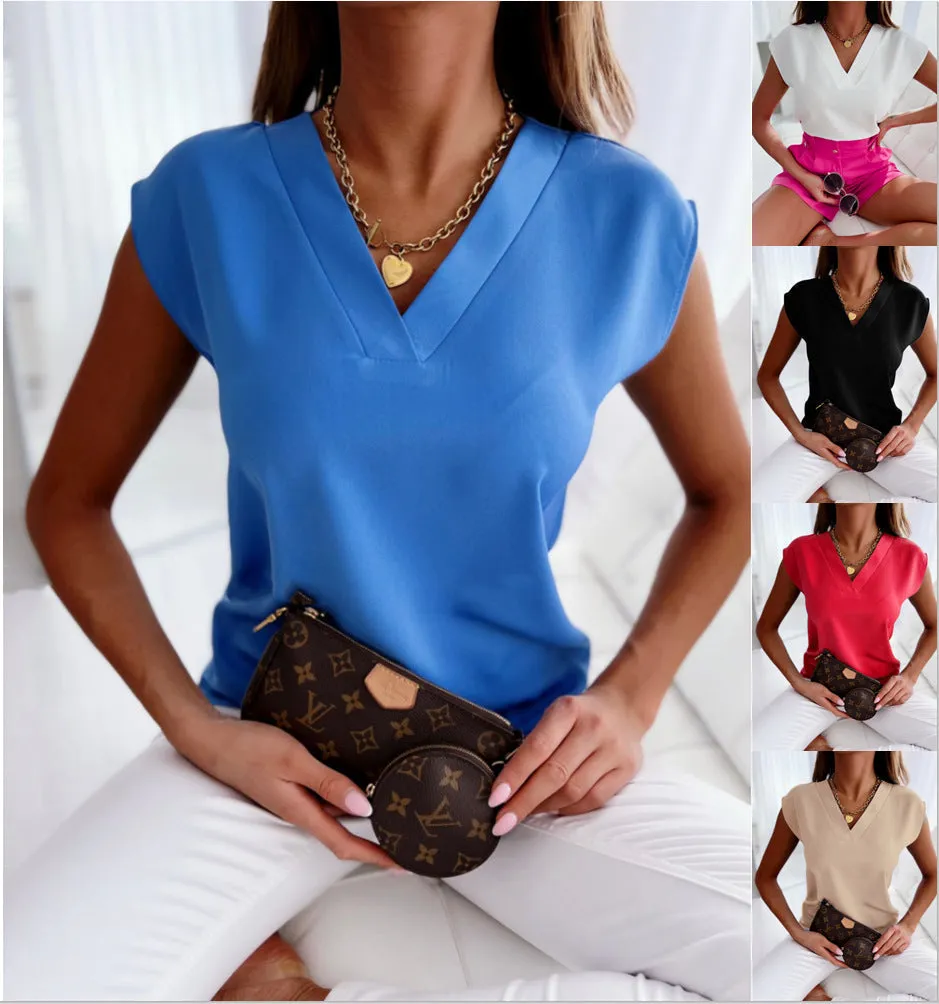 Chic Solid V-Neck Summer Top