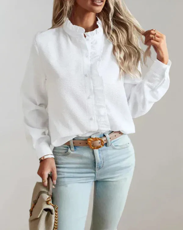Ciara - Elegant long-sleeved blouse with ruffles