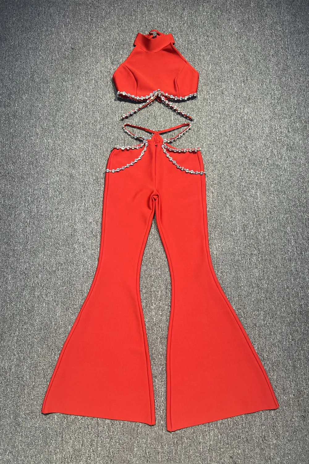 Clarize – Women’s Crystal Embellished Backless Two-Piece Jumpsuit