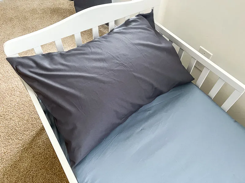Coal Gray and Denim Blue Toddler Crib Bedding Set