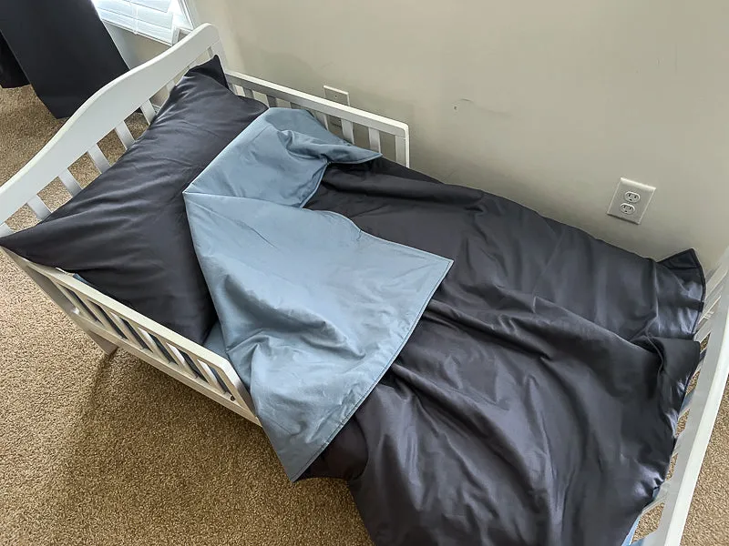 Coal Gray and Denim Blue Toddler Crib Bedding Set