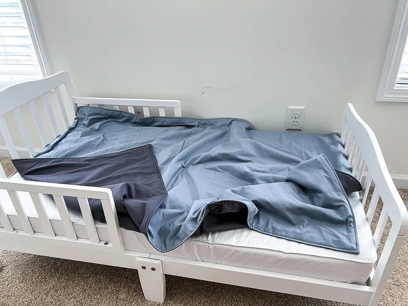 Coal Gray and Denim Blue Toddler Crib Bedding Set
