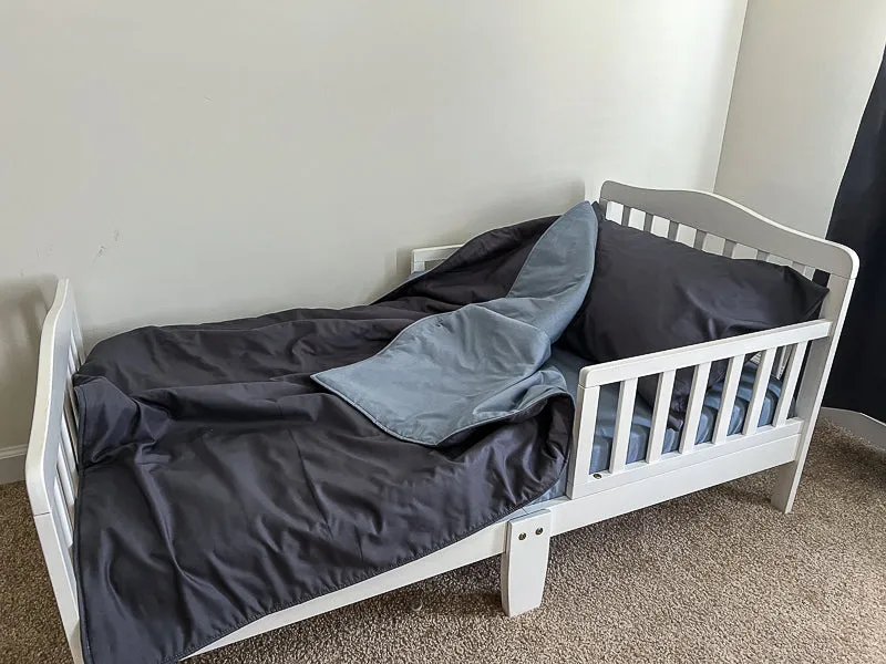 Coal Gray and Denim Blue Toddler Crib Bedding Set