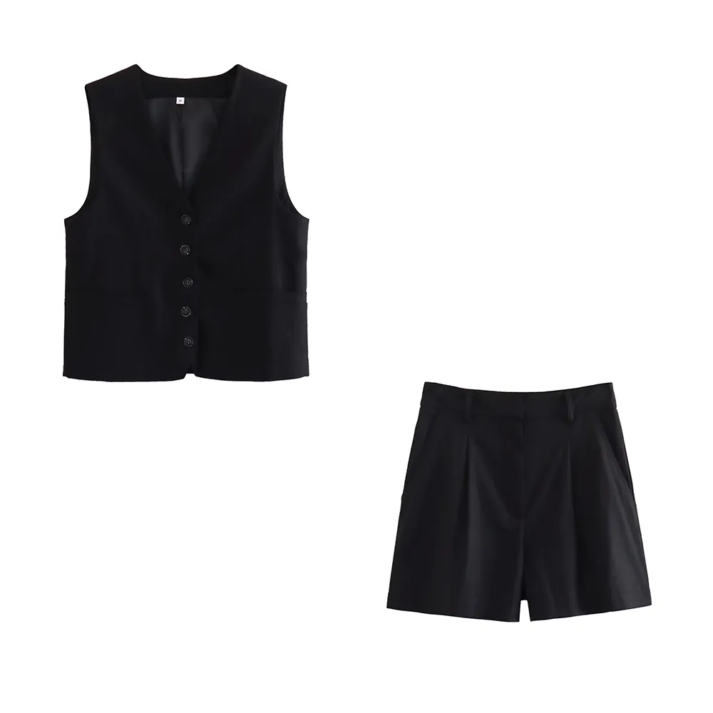 cold weather outfits JazzHer 2024 Spring Summer Casual Women Solid Suits Fashion Single Breasted Sleeveless V Neck Vests Streetwear Chic Shorts