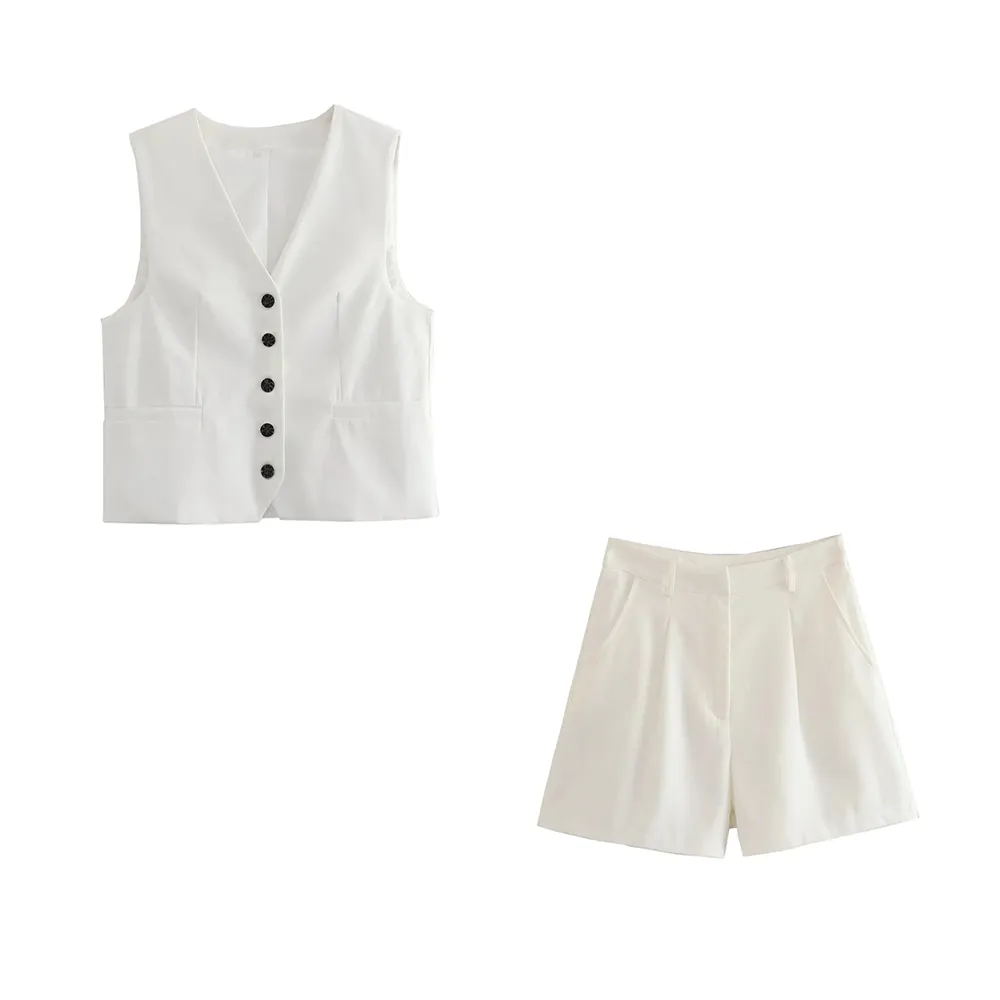 cold weather outfits JazzHer 2024 Spring Summer Casual Women Solid Suits Fashion Single Breasted Sleeveless V Neck Vests Streetwear Chic Shorts