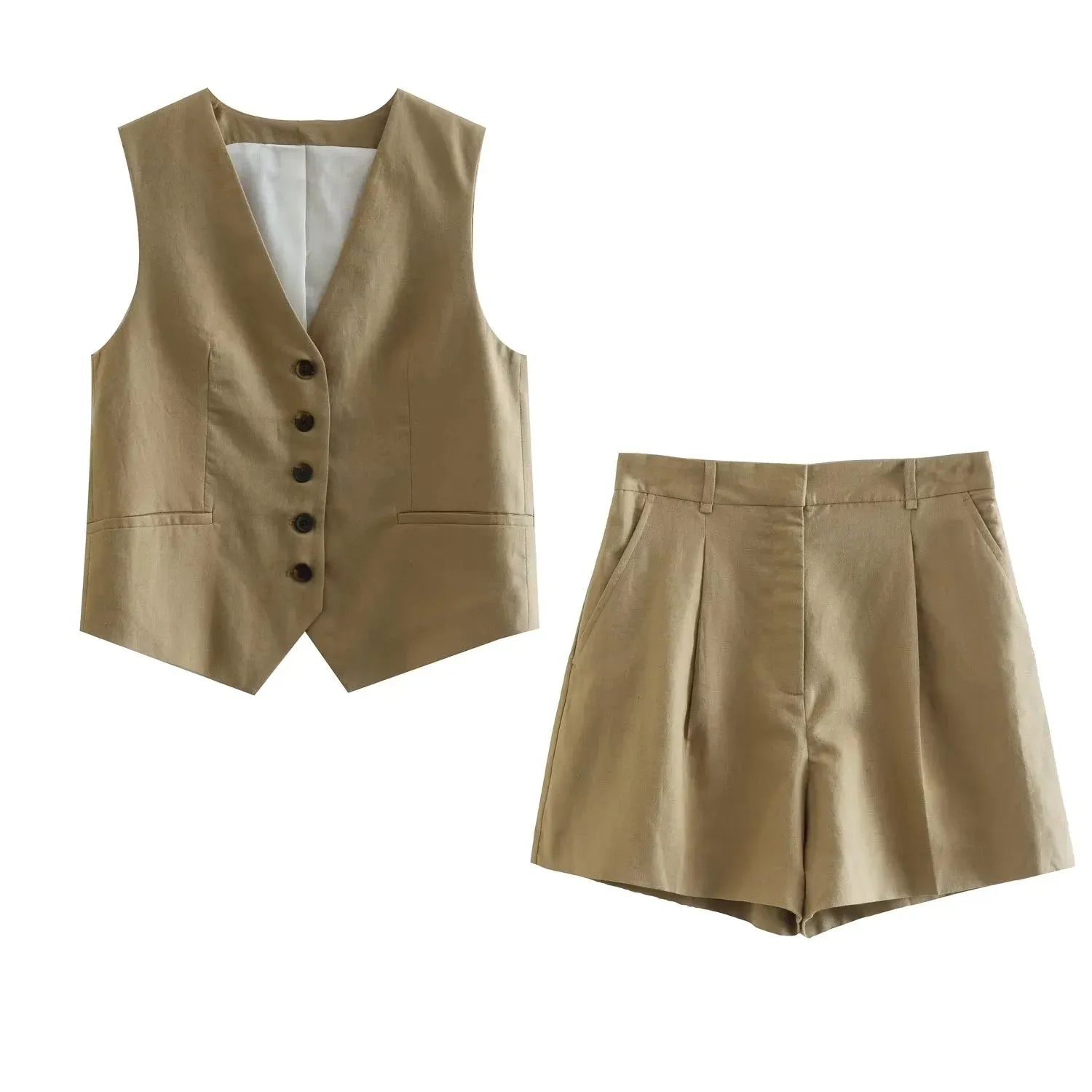 cold weather outfits JazzHer 2024 Spring Summer Casual Women Solid Suits Fashion Single Breasted Sleeveless V Neck Vests Streetwear Chic Shorts