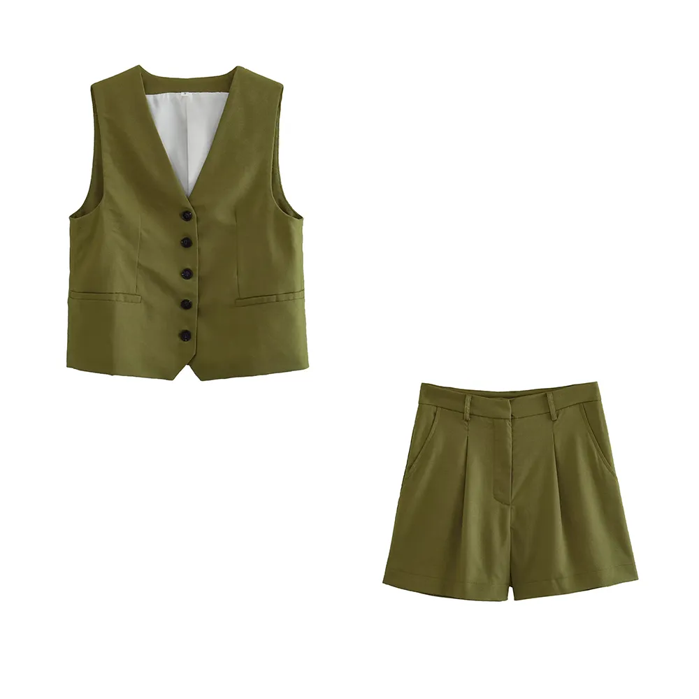 cold weather outfits JazzHer 2024 Spring Summer Casual Women Solid Suits Fashion Single Breasted Sleeveless V Neck Vests Streetwear Chic Shorts