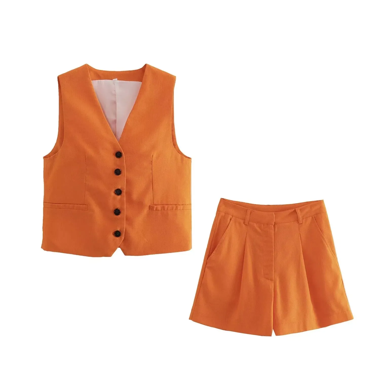 cold weather outfits JazzHer 2024 Spring Summer Casual Women Solid Suits Fashion Single Breasted Sleeveless V Neck Vests Streetwear Chic Shorts