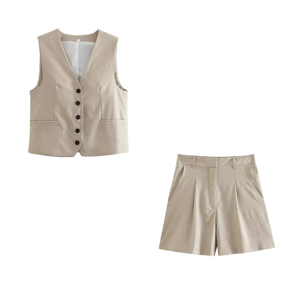cold weather outfits JazzHer 2024 Spring Summer Casual Women Solid Suits Fashion Single Breasted Sleeveless V Neck Vests Streetwear Chic Shorts