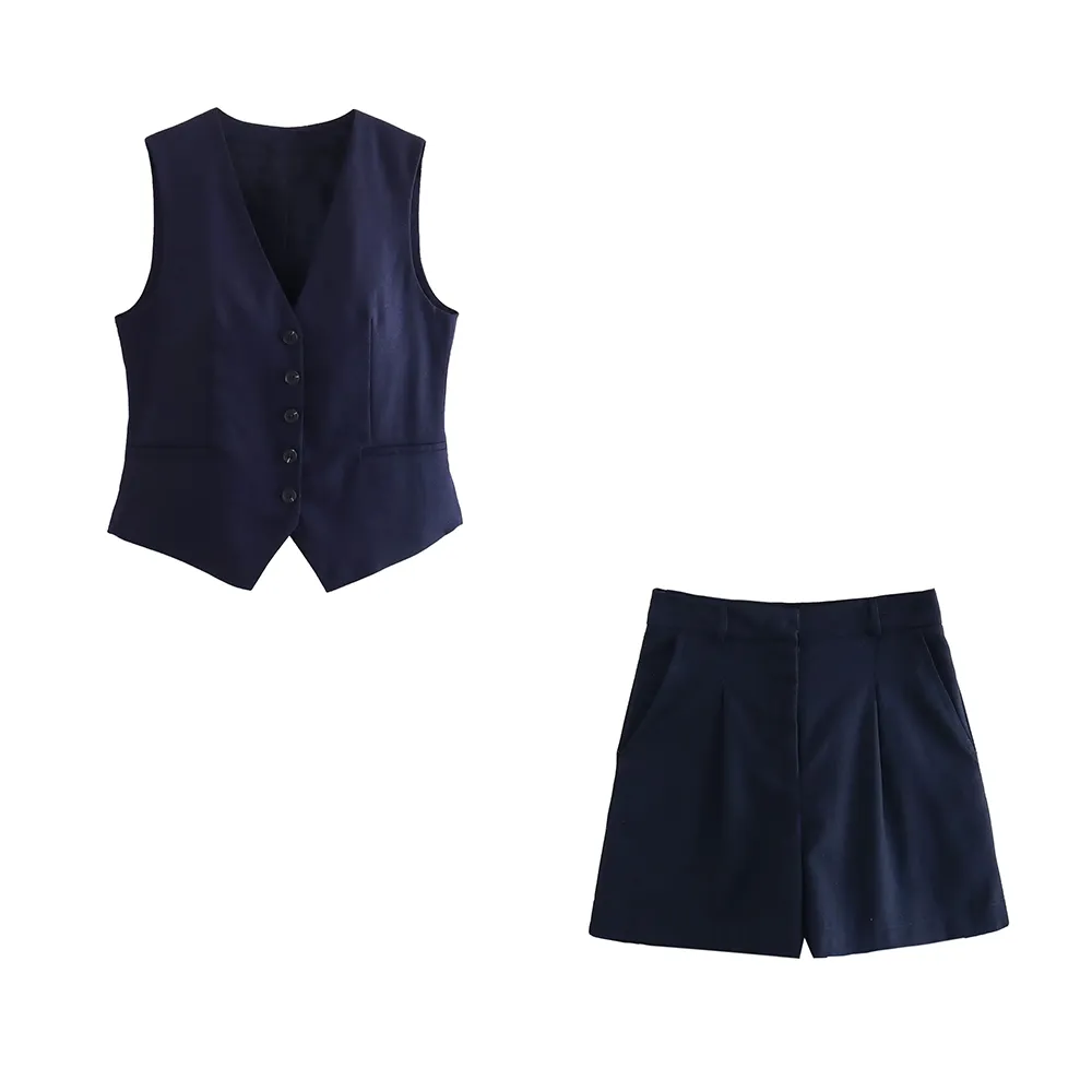cold weather outfits JazzHer 2024 Spring Summer Casual Women Solid Suits Fashion Single Breasted Sleeveless V Neck Vests Streetwear Chic Shorts