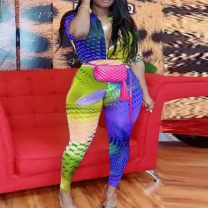 Colorblock Button Up Jumpsuit