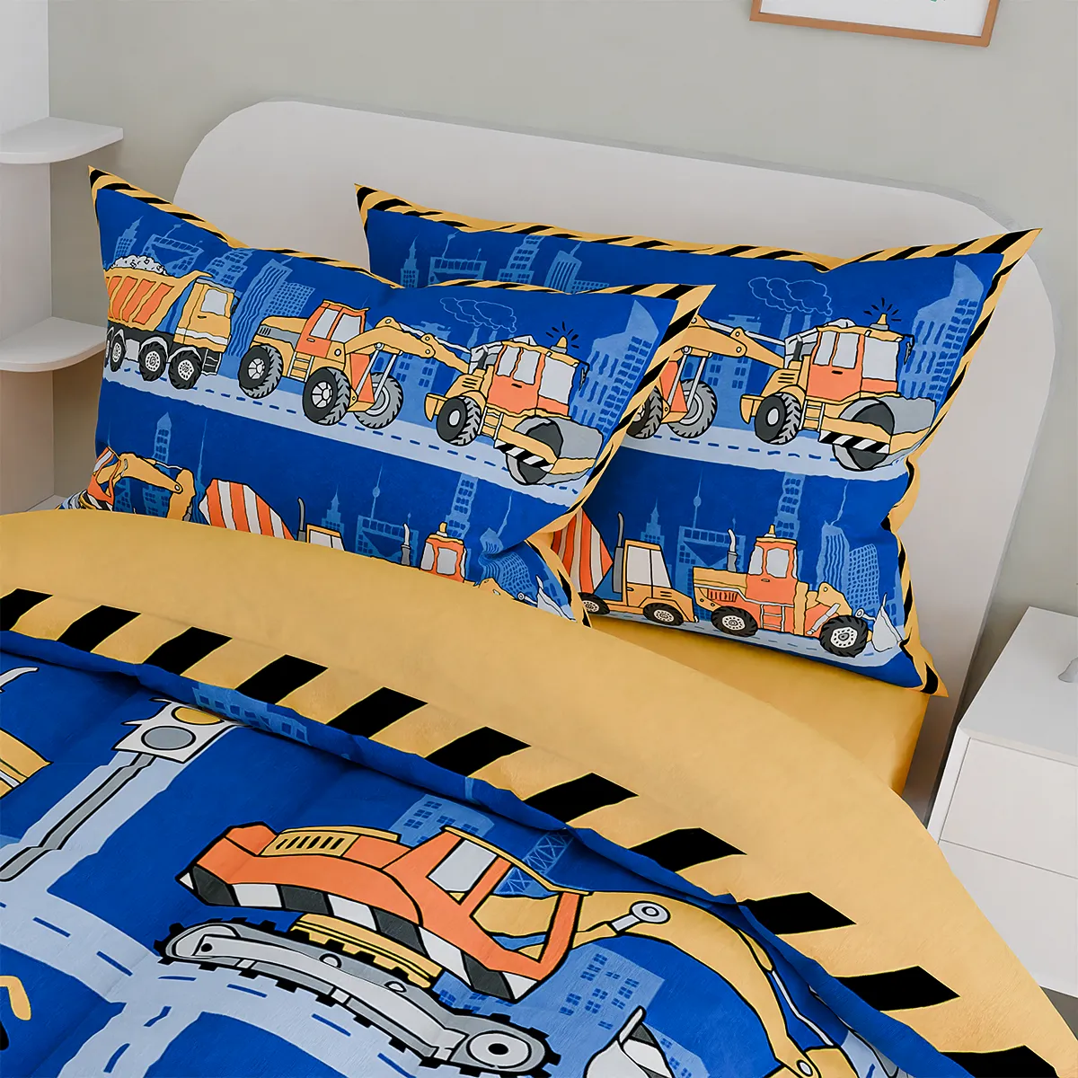 Construction Bedding Sets for Boys, Ultra Soft Microfiber Comforter Bed Set with 3-Pieces, Comforters Sets for Kids Children Boy Bedroom Decor