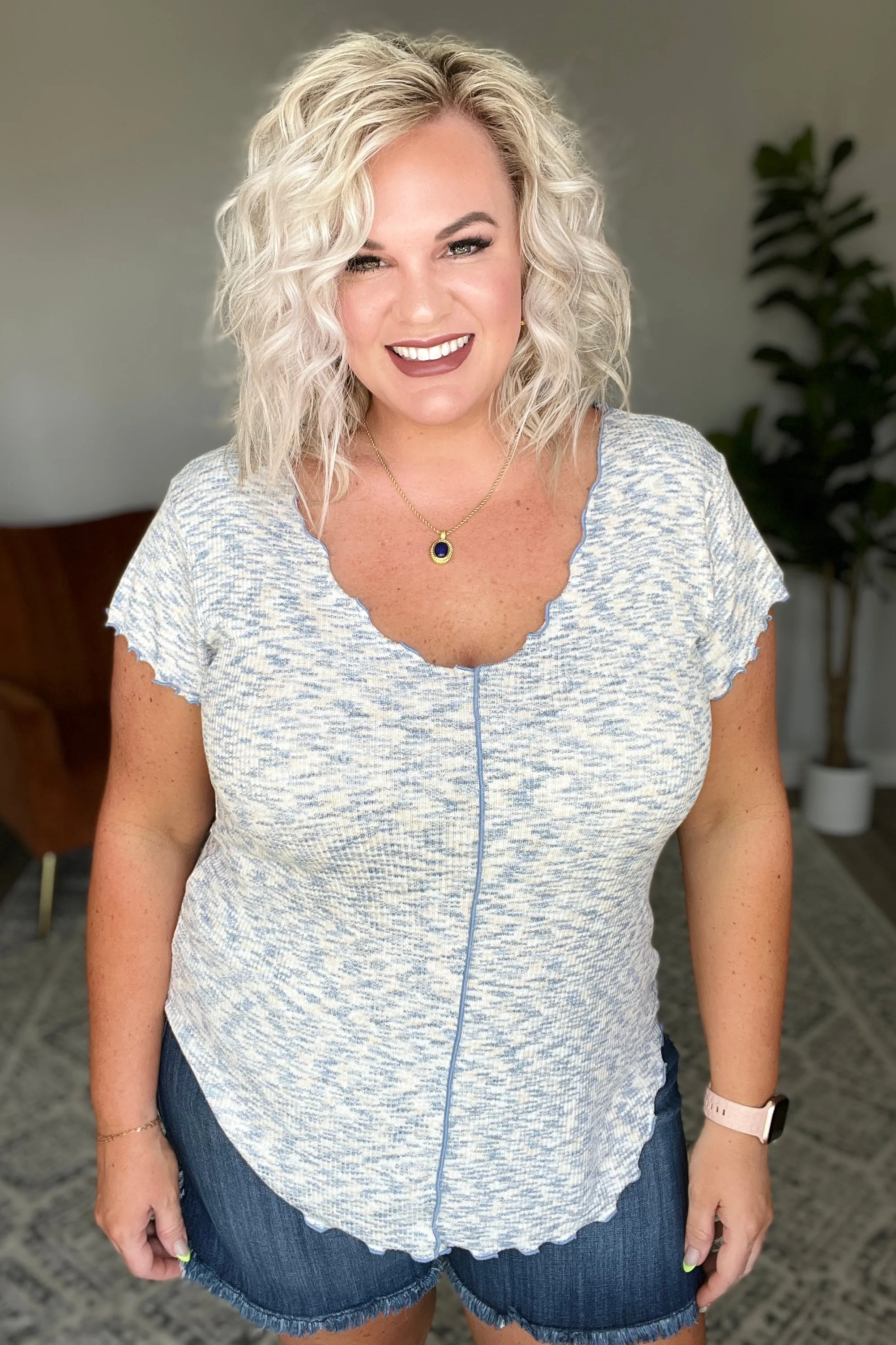 Count Me In Cap Sleeve Top in Heathered Light Blue