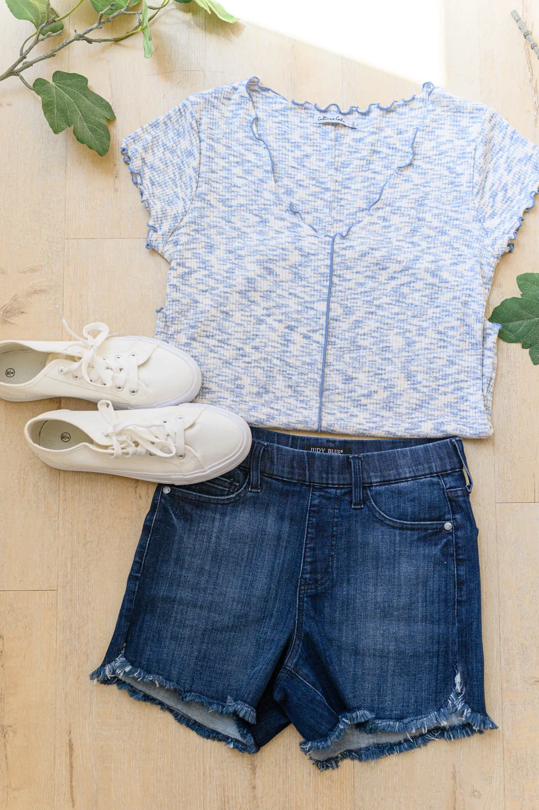Count Me In Cap Sleeve Top in Heathered Light Blue